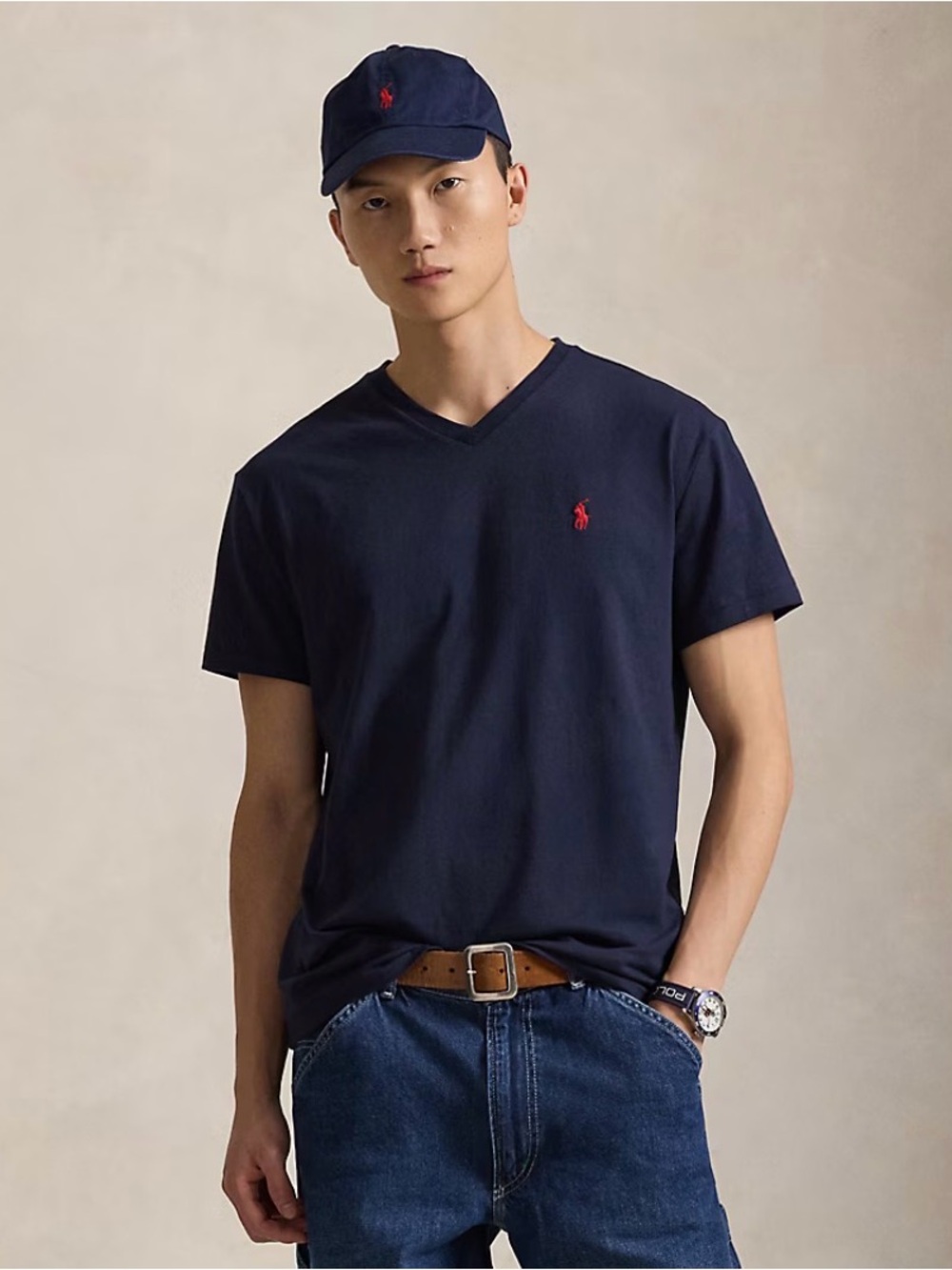 Polo by Ralph Lauren Men’s V Neck Tee - Size XXL - Navy with Red Logo